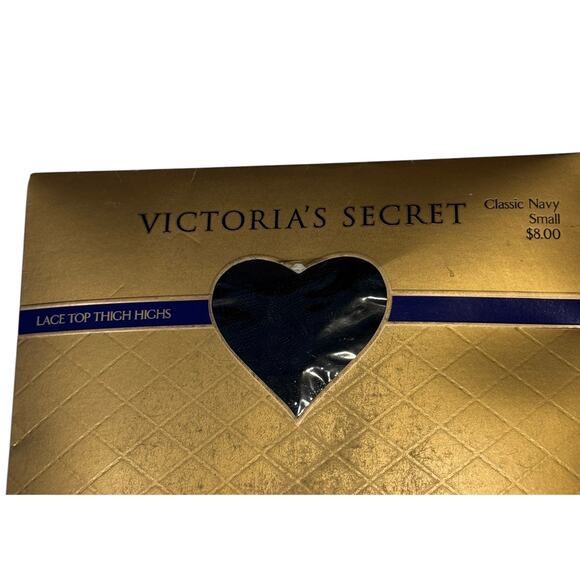 ViNTaGe Victoria's Secret Navy Blue Lace Top Thigh High Stockings Small - Picture 2 of 4